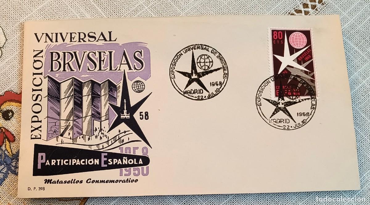 Sellos: SOBRE PRIMER D&Iacute;A | EXPOSICI&Oacute;N UNIVERSAL BRUSELAS / 1958 - Foto 1