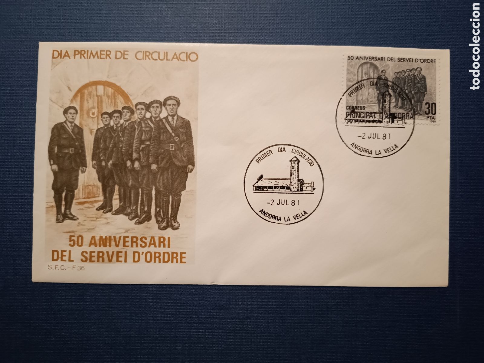 Stamps: ANDORRA - SOBRE PRIMER DIA - 2 JULIO 1981 - 50 ANIVERSARI DEL SERVEI D'ORDRE