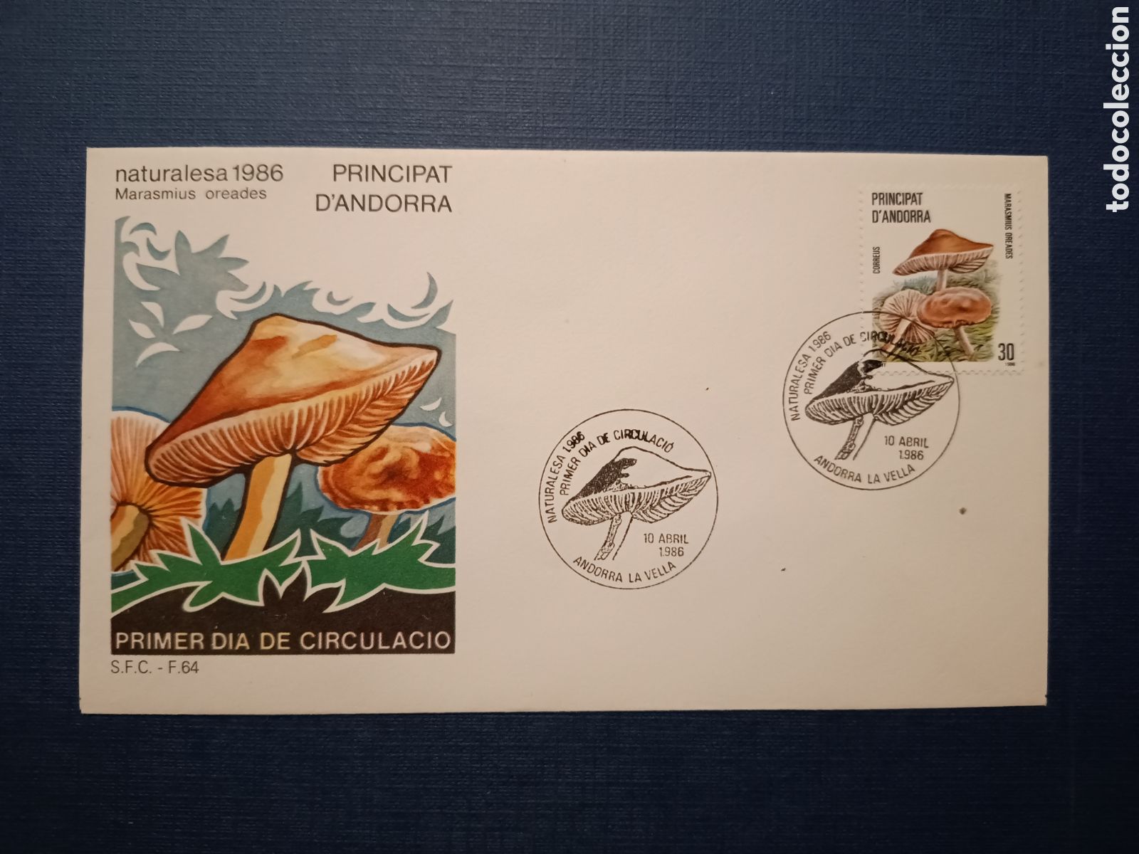 Francobolli: ANDORRA - SOBRE PRIMER DIA - 10 ABRIL 1986 - NATURALESA 86 MARASMIUS OREADES