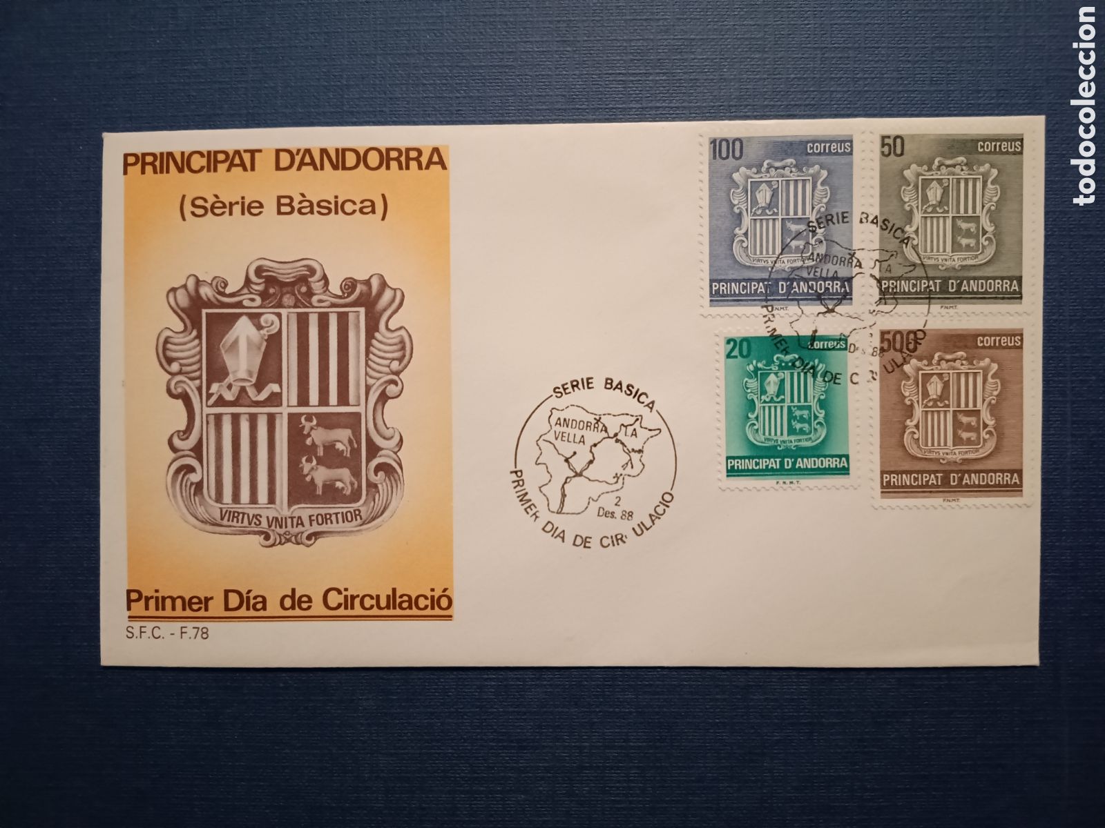 Stamps: ANDORRA - SOBRE PRIMER DIA - 2 DICIEMBRE 1988 - SERIE B&Aacute;SICA