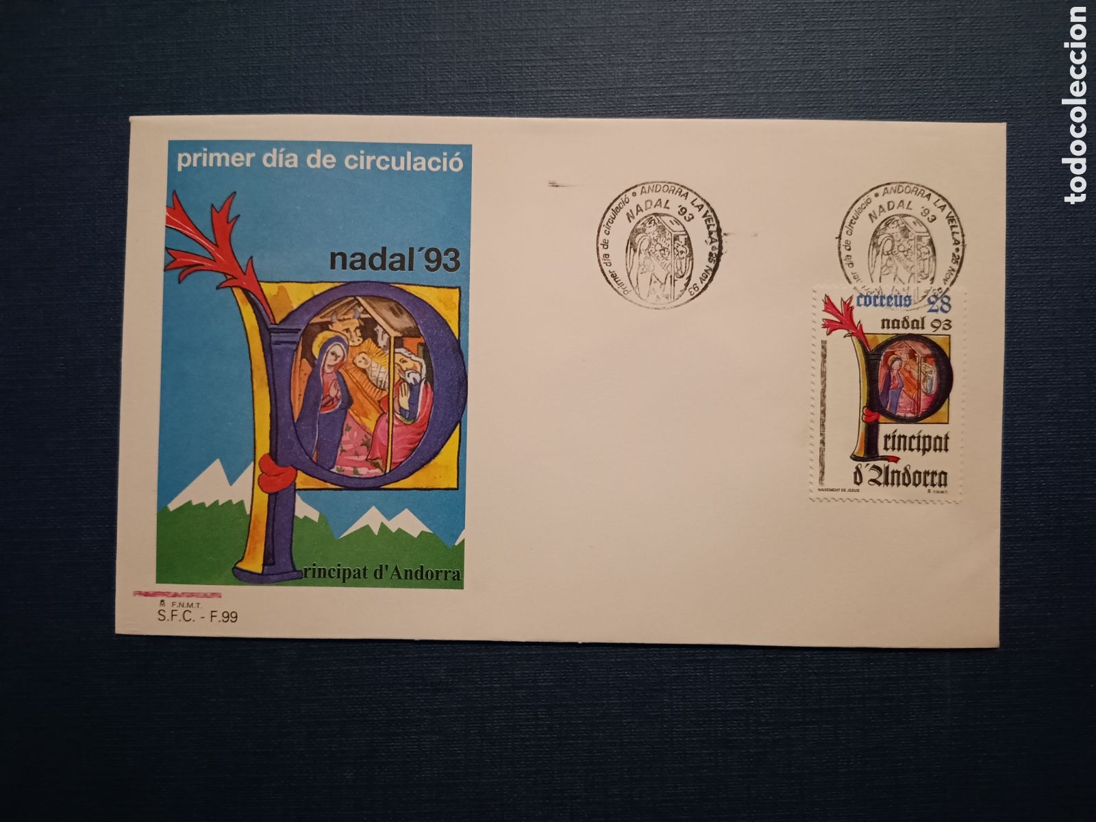 Stamps: ANDORRA - SOBRE PRIMER DIA - 25 NOVIEMBRE 1993- NADAL