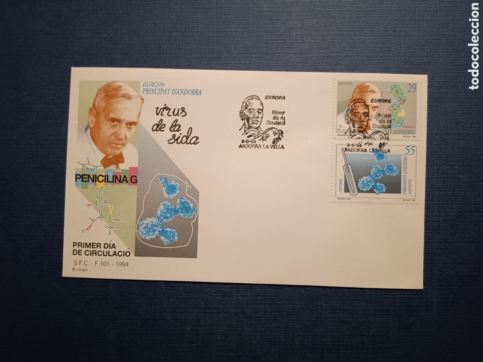 Stamps: ANDORRA - SOBRE PRIMER DIA - 6 MAYO 1994- ALEXANDER FLEMING - VIRUS DE LA SIDA