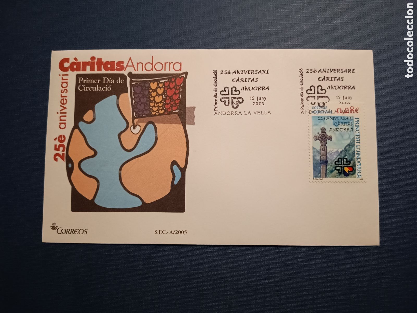 Stamps: ANDORRA - SOBRE PRIMER DIA - 15 JUNY 2005 - 25 ANIVERSARI C&Aacute;RITAS