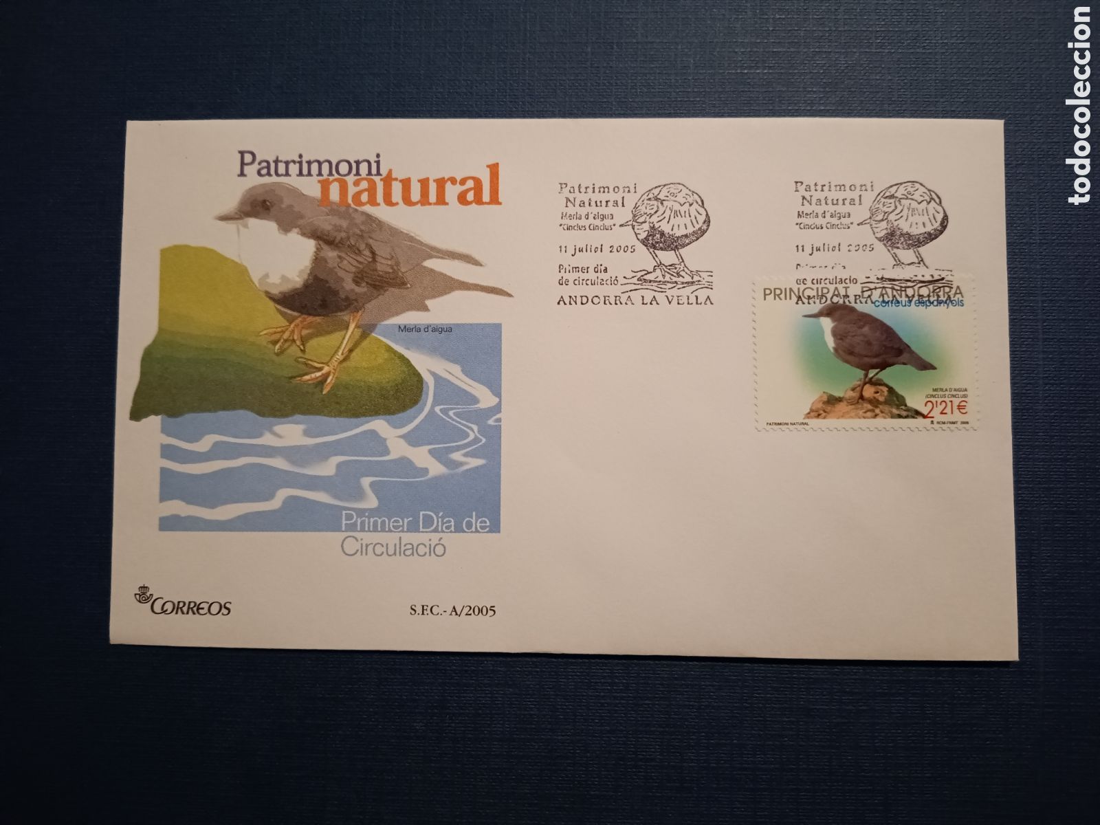 Stamps: ANDORRA - SOBRE PRIMER DIA - 11 JULIO 2005 - PATRIMONI NATURAL - MERLA D'AIGUA