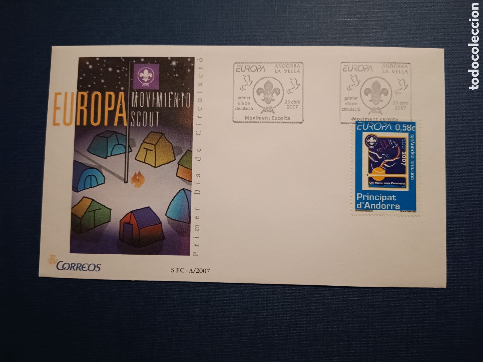 Selos: ANDORRA - SOBRE PRIMER DIA - 23 ABRIL 2007 - MOVIMIENTO SCOUT