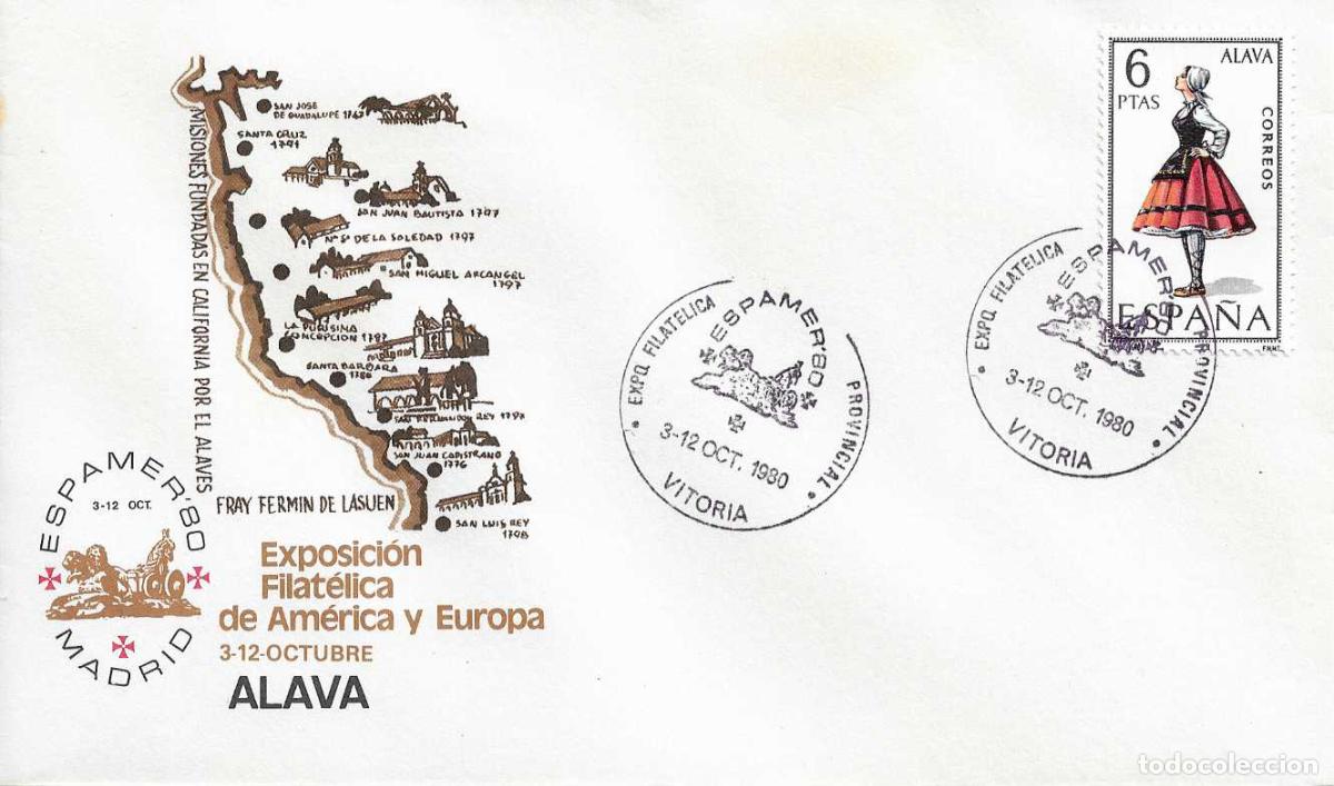 Sellos: ESPAMER 80 EXPOSICION AMERICA Y EUROPA, VITORIA (ALAVA) 1980. MATASELLOS SOBRE DEL SFC RARO FRANQUEO
