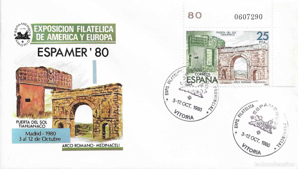 Selos: ESPAMER 80 EXPOSICION AMERICA Y EUROPA, VITORIA (ALAVA) 1980 MATASELLOS SOBRE ARCO ROMANO MEDINACELI