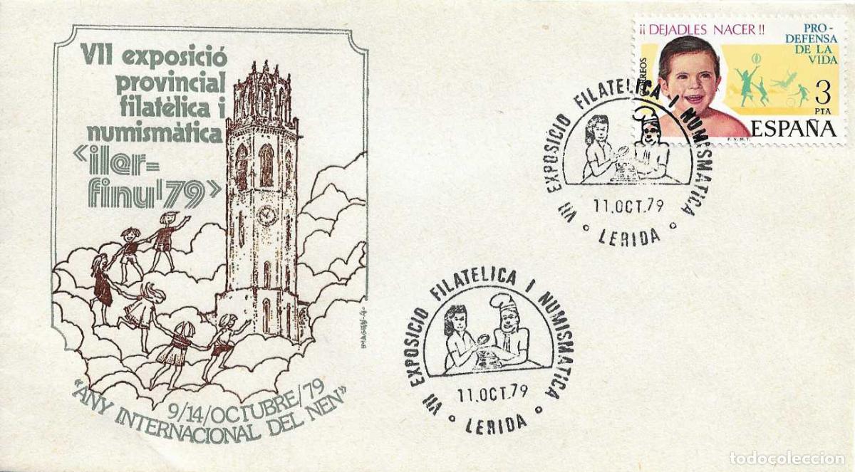 Sellos: A&Ntilde;O INTERNACIONAL DEL NI&Ntilde;O VII EXPOSICION, LERIDA 11 OCTUBRE 1979. MATASELLOS RARO SOBRE ILUSTRADO