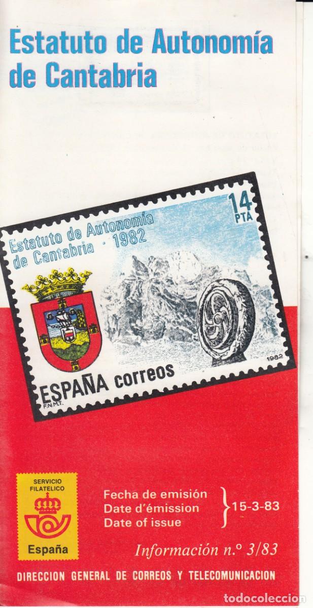 Sellos: TRIPTICO: 1983 SANTANDER. ESTATUTO AUTONOMIA CANTABRIA - Foto 1