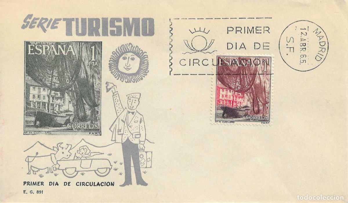 Sellos: PUERTO DE CUDILLERO ASTURIAS SERIE TURISTICA 1965 (EDIFIL 1648) EN SOBRE PRIMER DIA DE EG RARO ASI