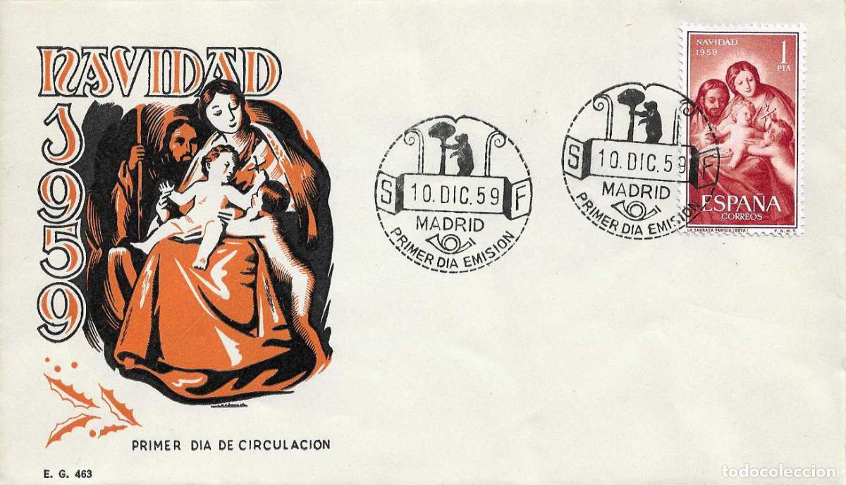 Sellos: NAVIDAD 1959 PINTURA SAGRADA FAMILIA DE GOYA (EDIFIL 1253) EN SPD DE EG SIN CIRCULAR BONITO RARO ASI