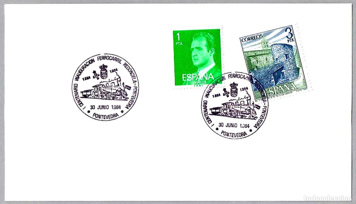 Stamps: Matasellos 100 A&Ntilde;OS FERROCARRIL REDONDELA-PONTEVEDRA. Pontevedra, Galicia, 1984