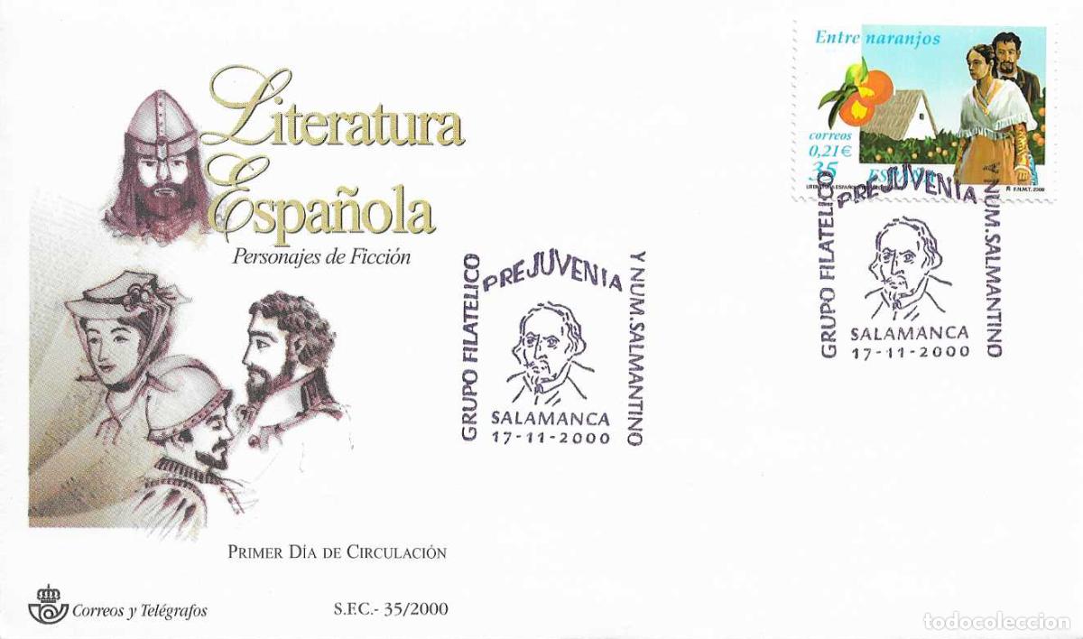 Briefmarken: ENTRE NARANJOS DE BLASCO IBA&Ntilde;EZ LITERATURA ESPA&Ntilde;OLA 2000 (EDIFIL 3772) EN SPD SFC SALAMANCA MUY RARO