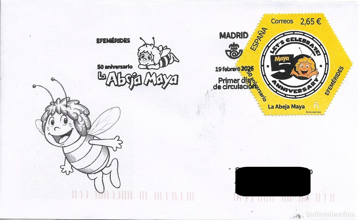 Sellos: ESPA&Ntilde;A. SOBRE PRIMER DIA. LA ABEJA MAYA. 2026 - Foto 1