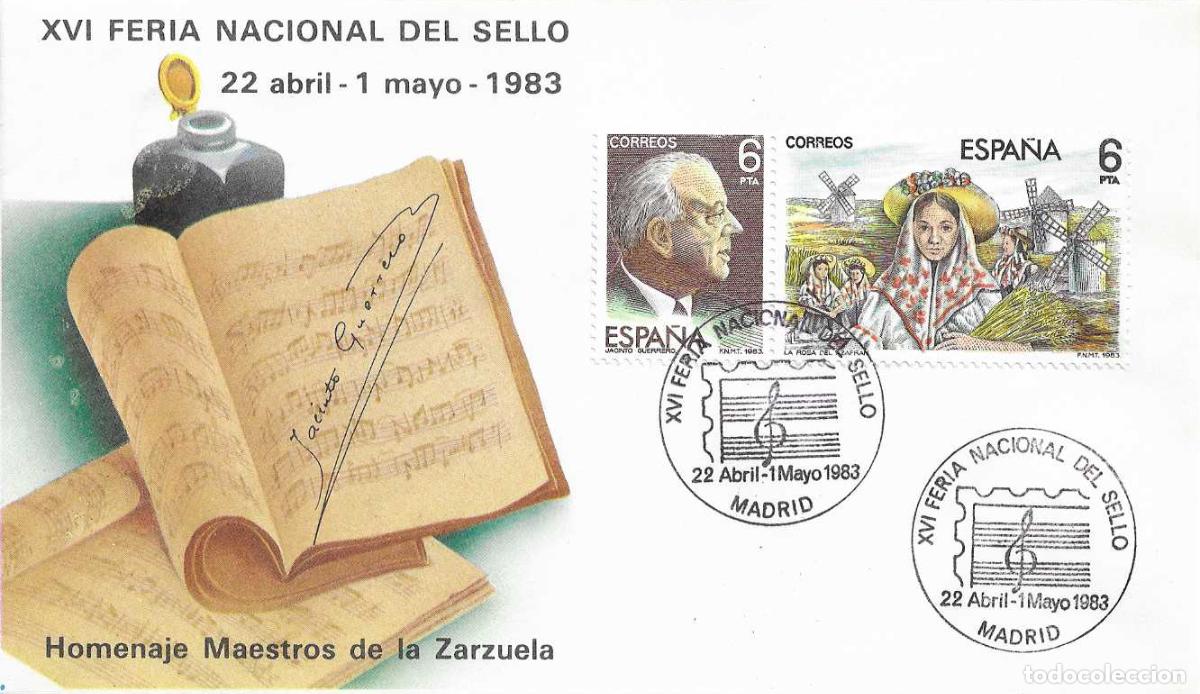 Francobolli: JACINTO GUERRERO MAESTROS ZARZUELA 1983 (EDIFIL 2699/2700) EN RARO SOBRE FERIA NACIONAL SELLO MADRID