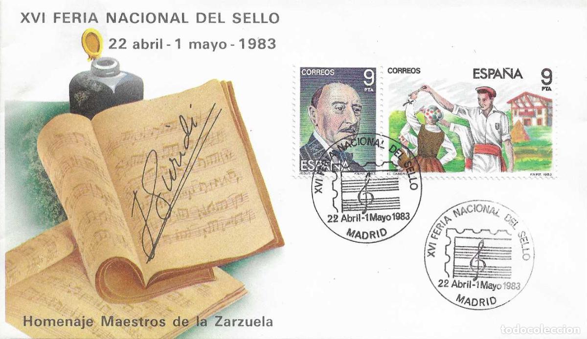 Briefmarken: JESUS GURIDI MAESTROS ZARZUELA 1983 (EDIFIL 2701/02) EN RARO SOBRE FERIA NACIONAL DEL SELLO MADRID