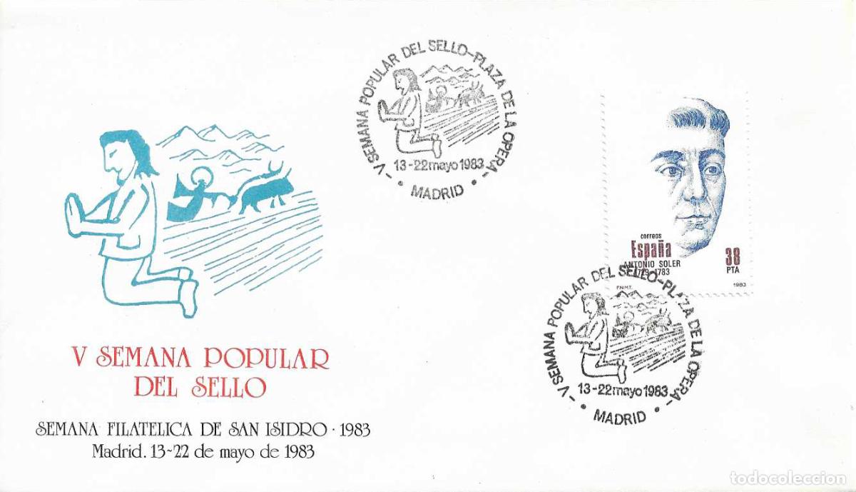 Timbres: SAN ISIDRO LABRADOR V SEMANA POPULAR SELLO PLAZA OPERA, MADRID 1983. MATASELLOS RARO SOBRE ILUSTRADO