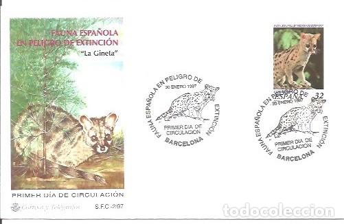 Selos: SOBRE PRIMER DIA DE CIRCULACION FAUNA ESPA&Ntilde;OLA EN PELIGRO DE EXTINCION LA GINETA BARCELONA 1997