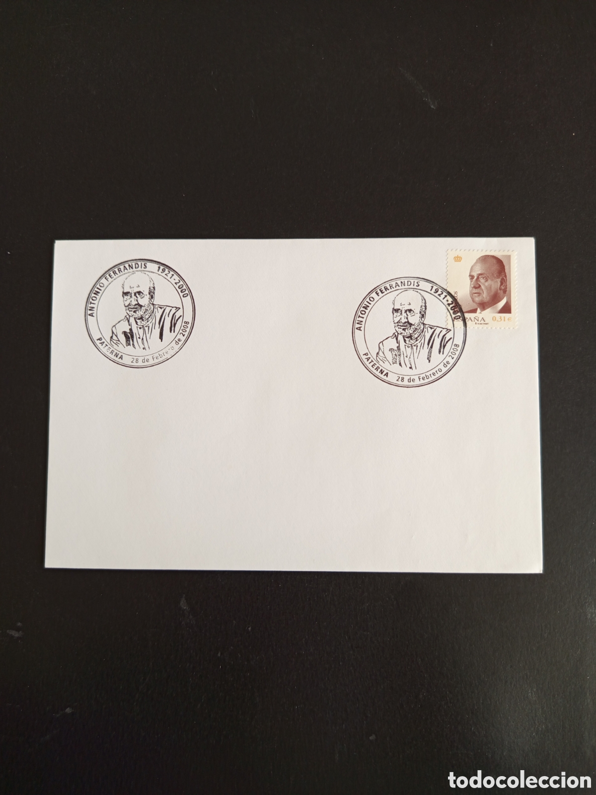 Sellos: Espa&ntilde;a, 2008. Paterna. Sobre y Matasello Homenaje a Antonio Ferrandis. . Pedido m&iacute;nimo 3 &euro;. Ver foto