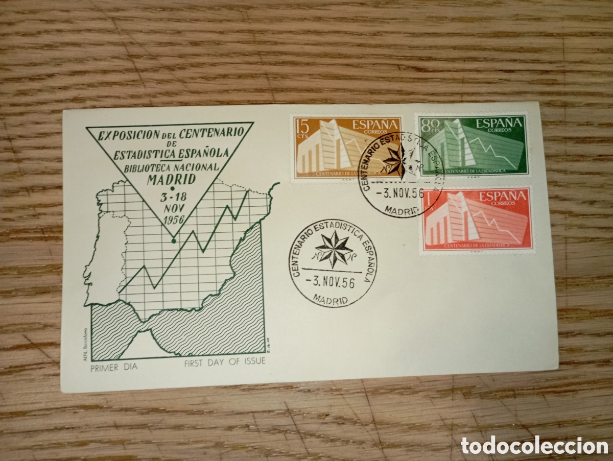 Sellos: ESPA&Ntilde;A 1956 - EXPOSICI&Oacute;N DEL CENTENARIO DE ESTAD&Iacute;STICA ESPA&Ntilde;OLA - BIBLIOTECA NACIONAL MADRID