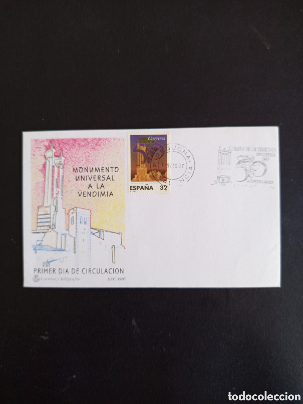 Sellos: Espa&ntilde;a, 1997. Requena. Sobre y Matasello 50 A&ntilde;os Fiesta de la Vendimia. Pedido m&iacute;nimo 3 &euro;. Ver fotos