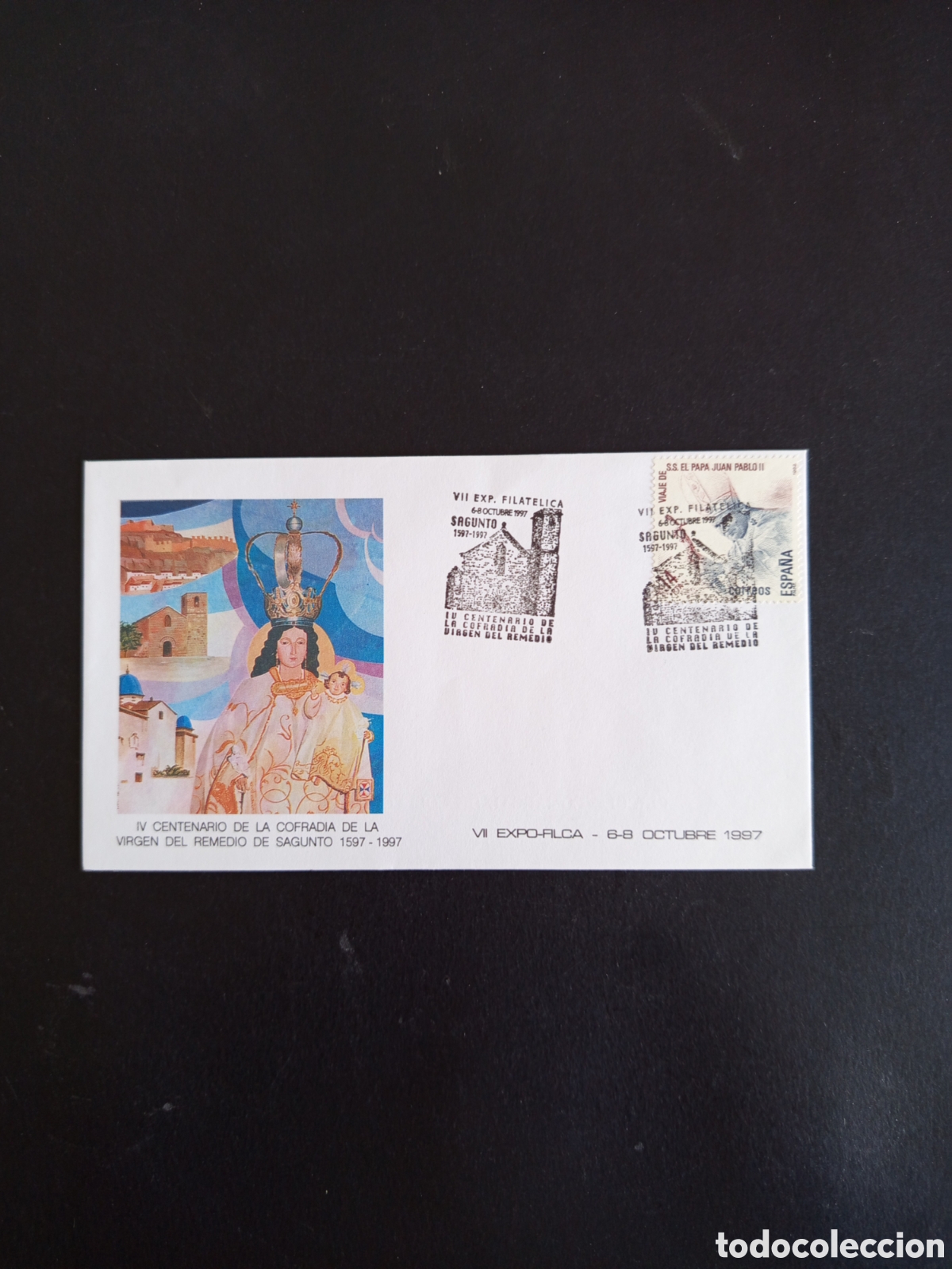 Sellos: Espa&ntilde;a, 1997. Sagunto. Sobre y Matasello Cofrad&iacute;a Virgen del Remedio. Pedido m&iacute;nimo 3 &euro;. Ver fotos.