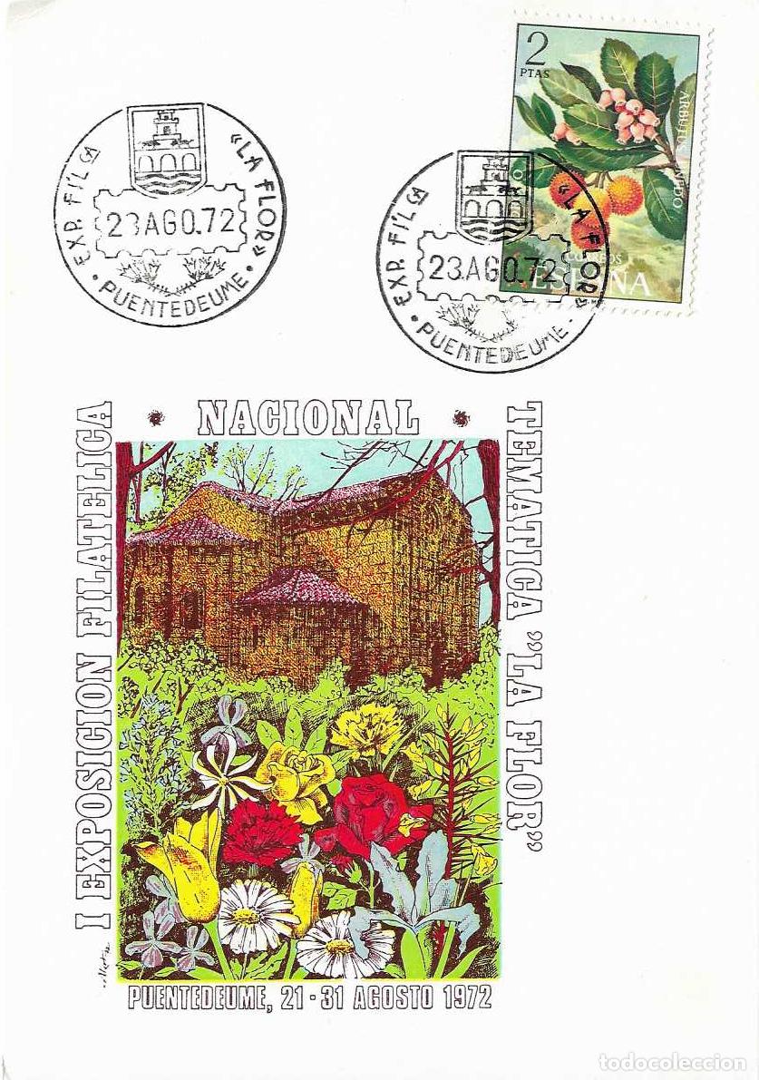 Stamps: FLORA FLORES EXPOSICION LA FLOR, PUENTEDEUME (CORU&Ntilde;A) 23 AGOSTO 1972. MATASELLOS TARJETA ALFIL RARO