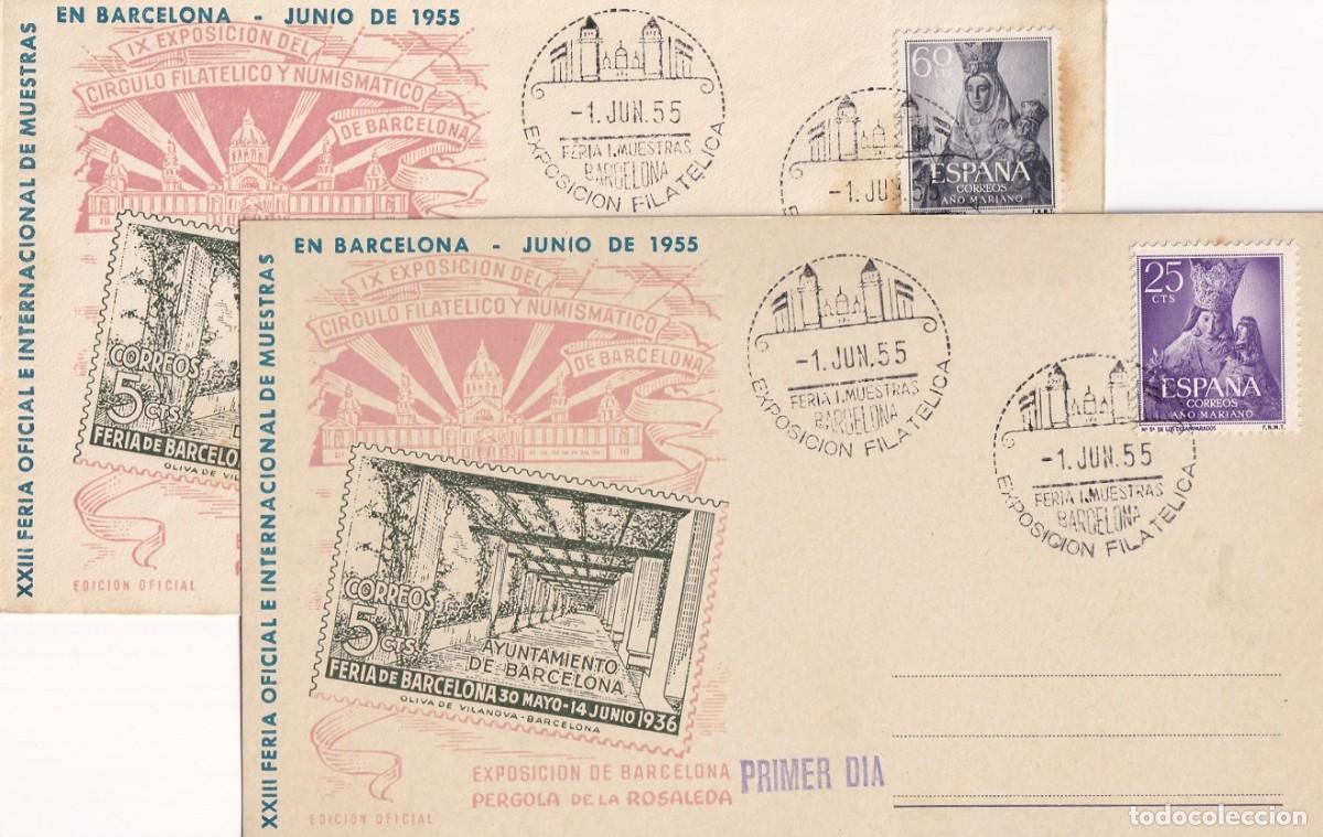 Sellos: SPD + Tarjeta Barcelona 1955 - P&eacute;rgola de la Rosaleda - XXIII Feria Oficial e Internaci. de Muestras