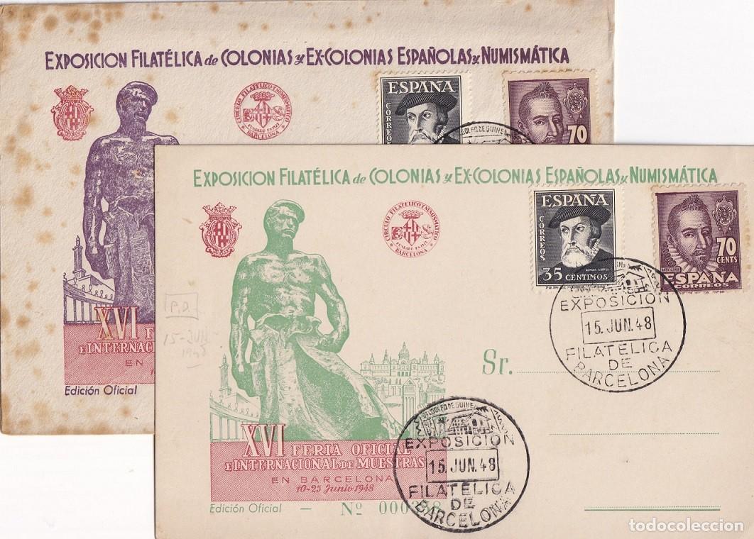 Sellos: SPD + Tarjeta Barcelona 1948 - XVI Feria Ofic e Inter. Muestras - Exp Filca colonias y excolonias es