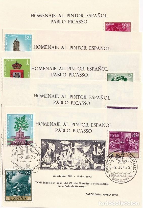 Sellos: 5 Hojitas numeradas Barcelona 1973 - Homenaje al pintor Pablo Picasso &middot; El Guernica - Feria Muestras