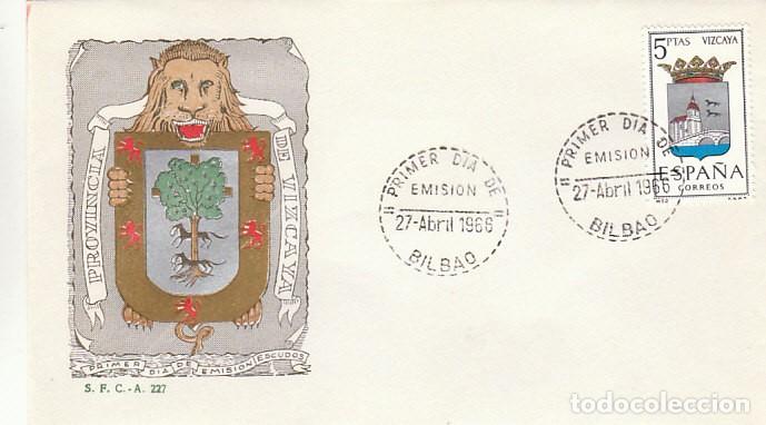 Sellos: EDIFIL 1699, ESCUDO DE VIZCAYA, PRIMER DIA MATASELLO DE BILBAO DE 1966, SOBRE DEL SFC