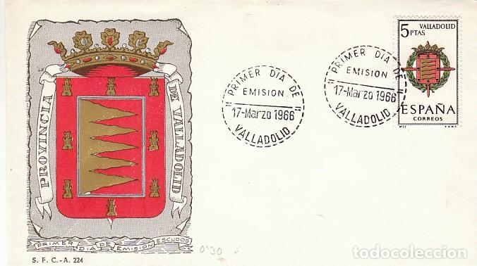 Sellos: EDIFIL 1698, ESCUDO DE VALLADOLID, PRIMER DIA MATASELLO DE VALLADOLID DE 1966, SOBRE DEL SFC