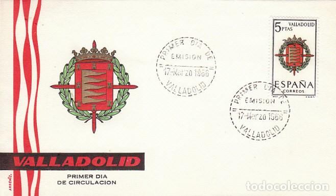 Sellos: EDIFIL 1698, ESCUDO DE VALLADOLID, PRIMER DIA MATASELLO DE VALLADOLID DE 1966, SOBRE DE ARRONIZ