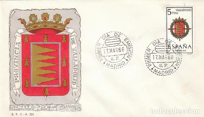 Sellos: EDIFIL 1698, ESCUDO DE VALLADOLID, PRIMER DIA MATASELLO DE MADRID DE 1966, SOBRE DEL SFC