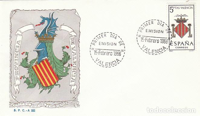 Sellos: EDIFIL 1697, ESCUDO DE VALENCIA, PRIMER DIA MATASELLO DE VALENCIA DE 1966, SOBRE DEL SFC