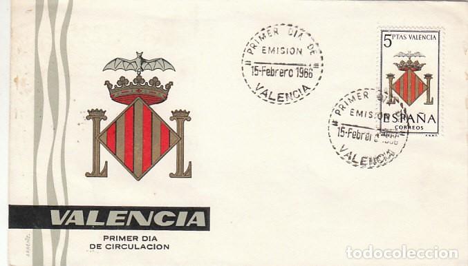 Sellos: EDIFIL 1697, ESCUDO DE VALENCIA, PRIMER DIA MATASELLO DE VALENCIA DE 1966, SOBRE DEL ARRONIZ