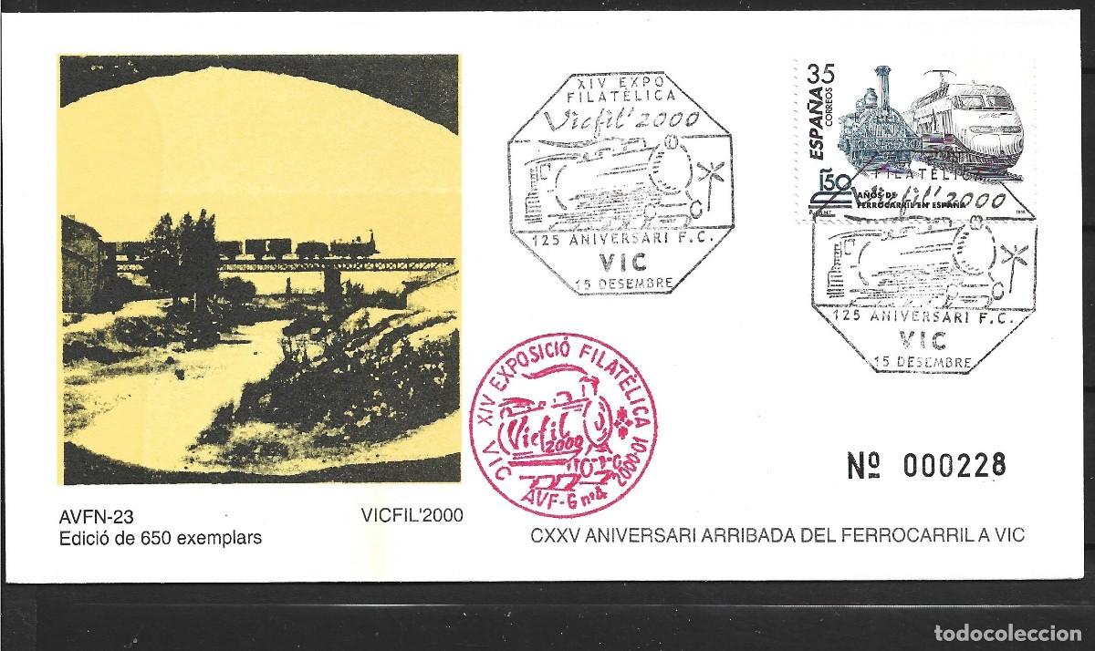 Sellos: ESPA&Ntilde;A SOBRE 125 ANIVERSARIO DEL FERROCARRIL A VIC EXPOSICION FILATELICA