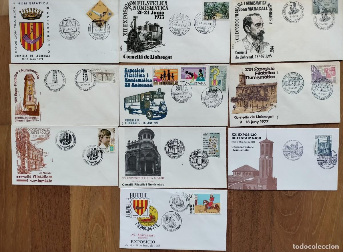 Sellos: COLECCI&Oacute;N DE 10 MATASELLOS DE CORNELL&Agrave; DE LLOBREGAT - 1971-73-74-75-76-77-80-81-84-85