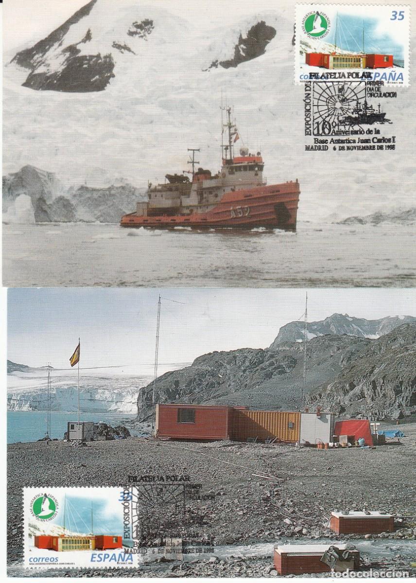 Sellos: 1998 - MATASELLOS SPD FILATELIA POLAR - BASE ANT&Aacute;RTICA JUAN CARLOS I EN DOS POSTALES