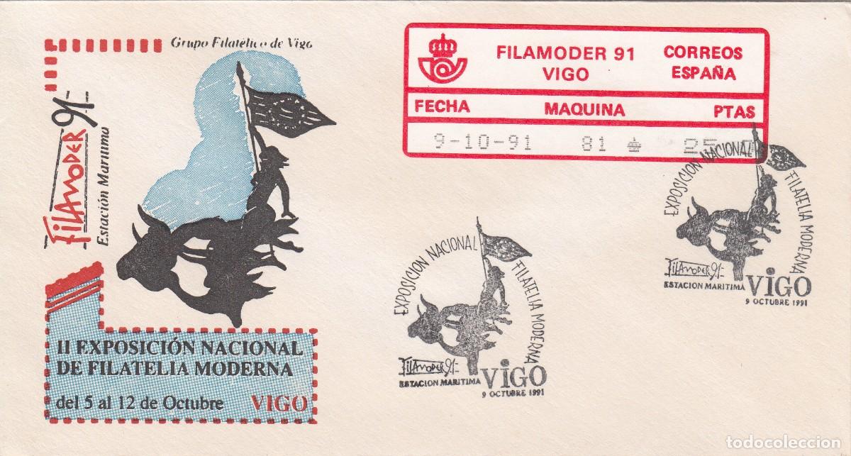 Sellos: 1991 - MATASELLOS FILAMODER 91 - VIGO SOBRE ETIQUETA M&Aacute;QUINA