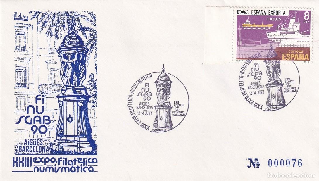 Stamps: Sobre Barcelona Finusgab 1990 - Les Fonts de Sir Richard Wallace - Aig&uuml;es Barcelona - XXIII Exposic.