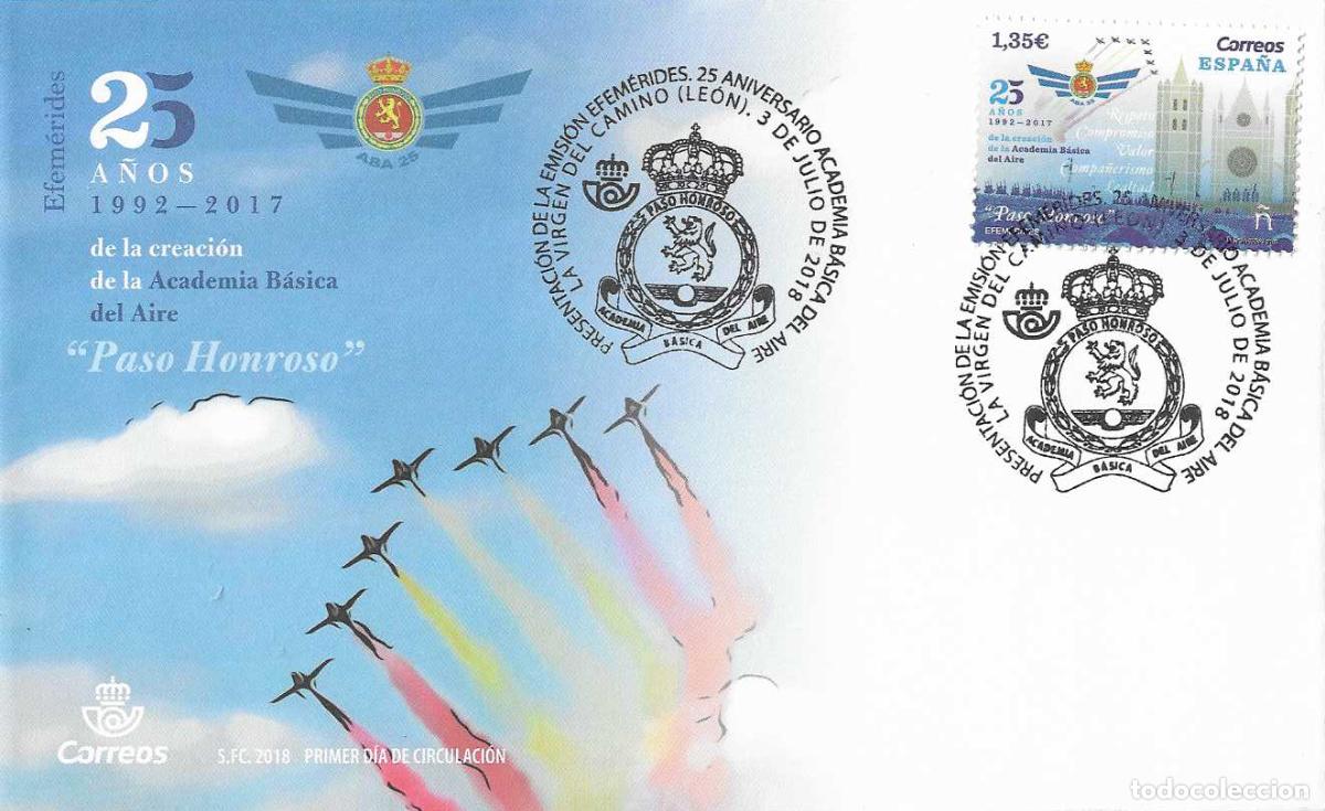 Sellos: ACADEMIA BASICA DEL AIRE 25 ANIV 2018 (EDIFIL 5239) EN SPD SFC PRESENTACION VIRGEN DEL CAMINO (LEON)