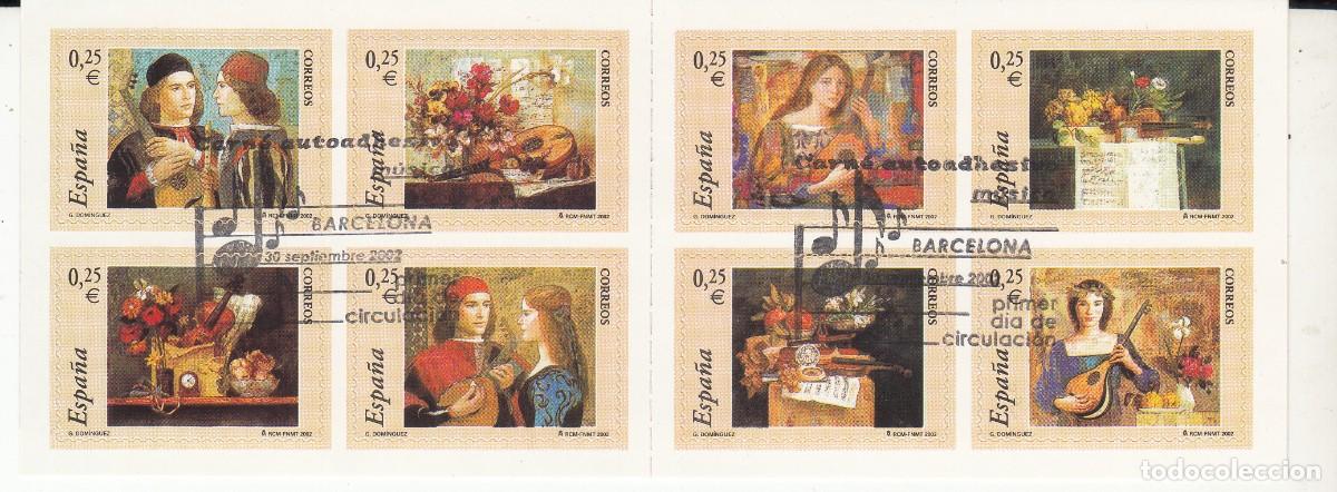 Sellos: 2002 - CARNET LA M&Uacute;SICA NUMS 3925 A 3932 CON MATASELLOS PRIMER D&Iacute;A