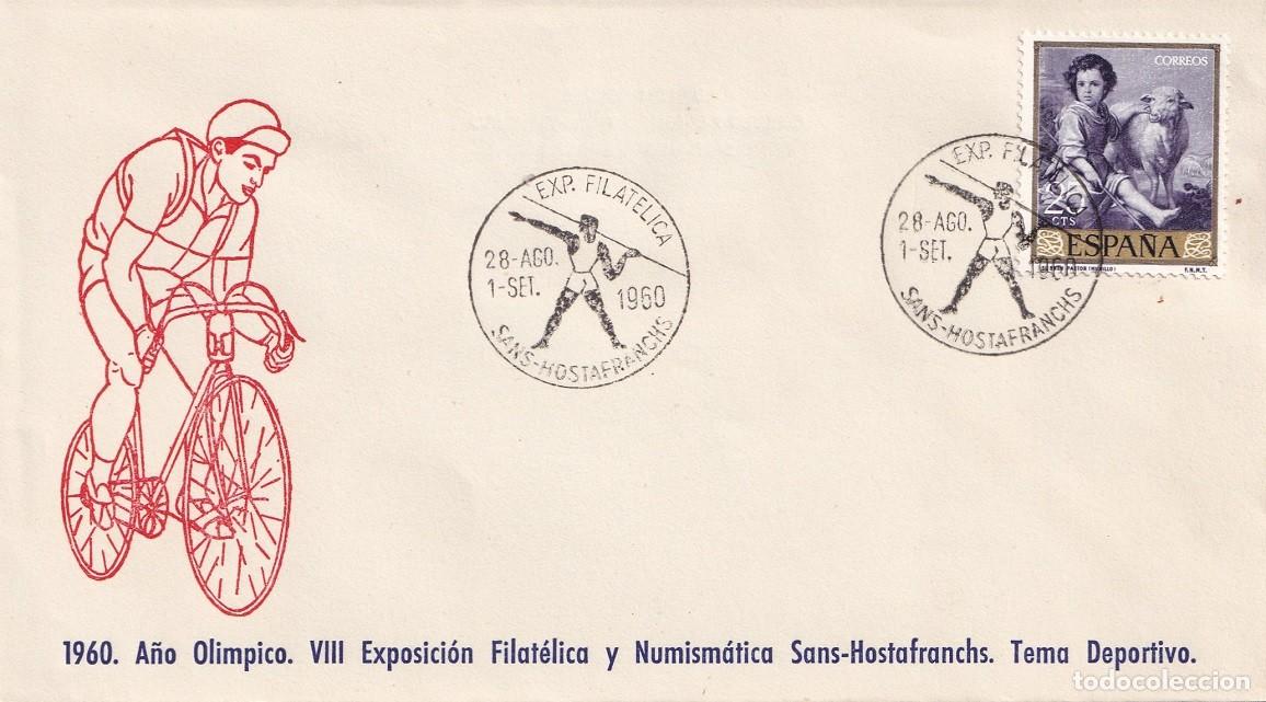 Sellos: Sobre Sans Hostafranchs 1960 A&ntilde;o Ol&iacute;mpico - VIII Exposici&oacute;n Filat&eacute;lica y Numism&aacute;tica Tema deportivo