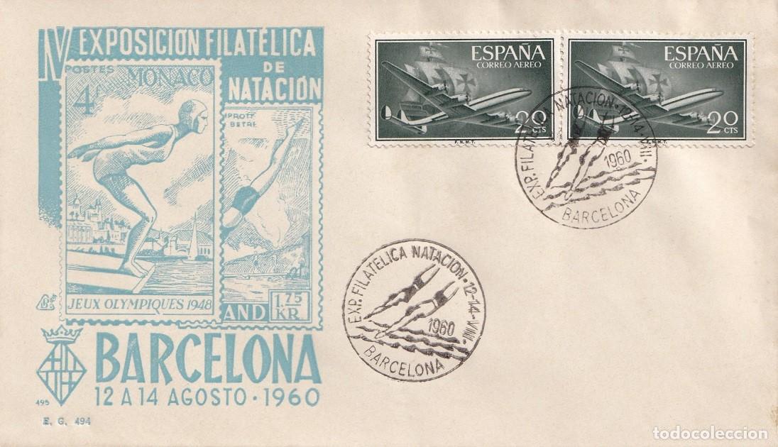 Sellos: Sobre Barcelona 1960 - IV Exposici&oacute;n filat&eacute;lica de nataci&oacute;n - 12 a 14 Agosto 1960 - Deporte - JJ.OO.