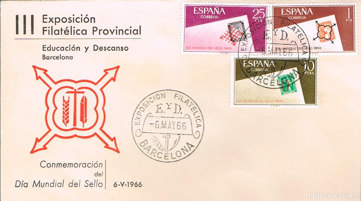 Sellos: EDIFIL N&ordm; 1723/6, DIA MUNDIAL DEL SELLO, MATASELLO DE EDUCACI&Oacute;N Y DESCANSO, PRIMER DIA DEL 6-5-1966