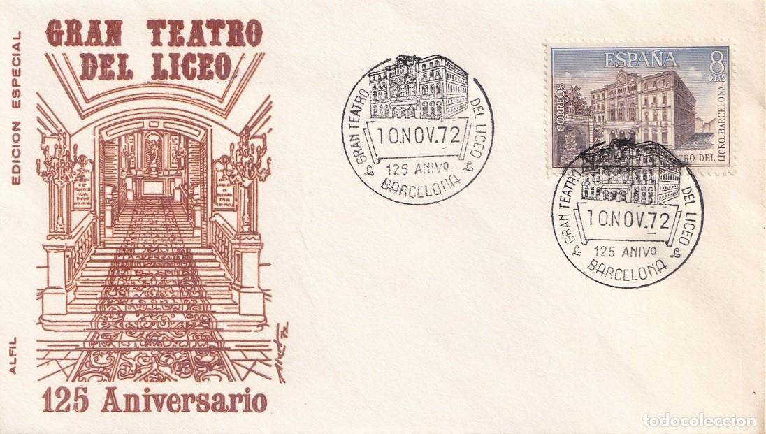 Sellos: Sobre en Alfil edici&oacute;n especial Barcelona 1972 - 125 Aniversario Gran Teatro del Liceo - Matasellos