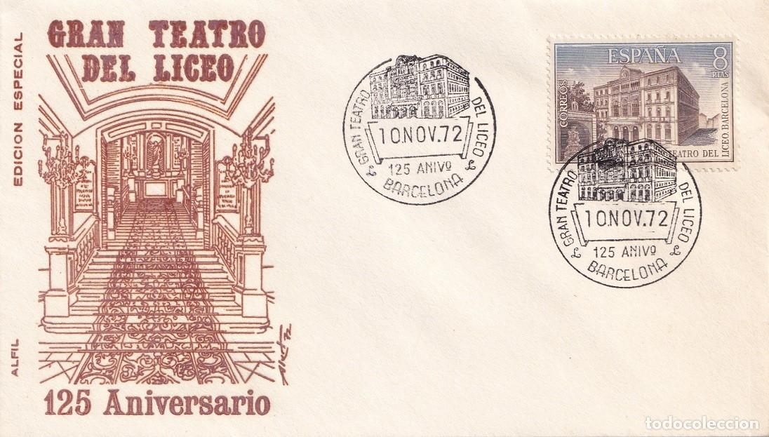 Sellos: Sobre en Alfil edici&oacute;n especial Barcelona 1972 - 125 Aniversario Gran Teatro del Liceo - Matasellos