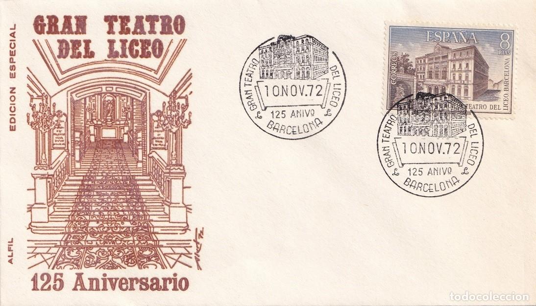 Sellos: Sobre en Alfil edici&oacute;n especial Barcelona 1972 - 125 Aniversario Gran Teatro del Liceo - Matasellos