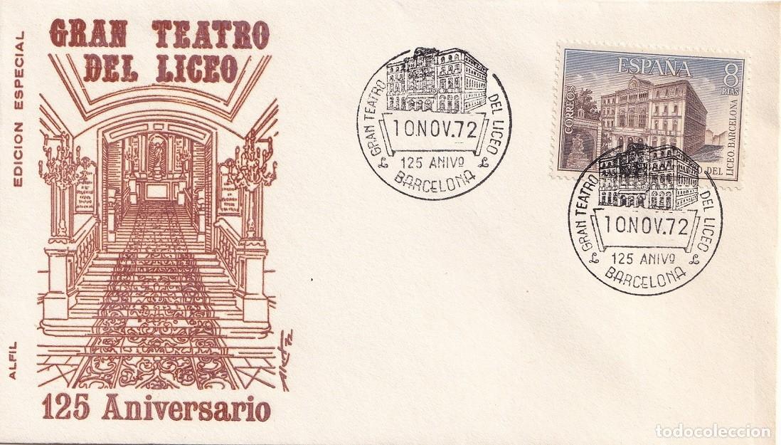 Sellos: Sobre en Alfil edici&oacute;n especial Barcelona 1972 - 125 Aniversario Gran Teatro del Liceo - Matasellos
